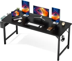 Sweetcrispy Computer Office Desk 63 Inch Student Kids Study Writing Work with Headphone Hooks & Storage Bag Modern Simple PC Home Bedroom Table, Black