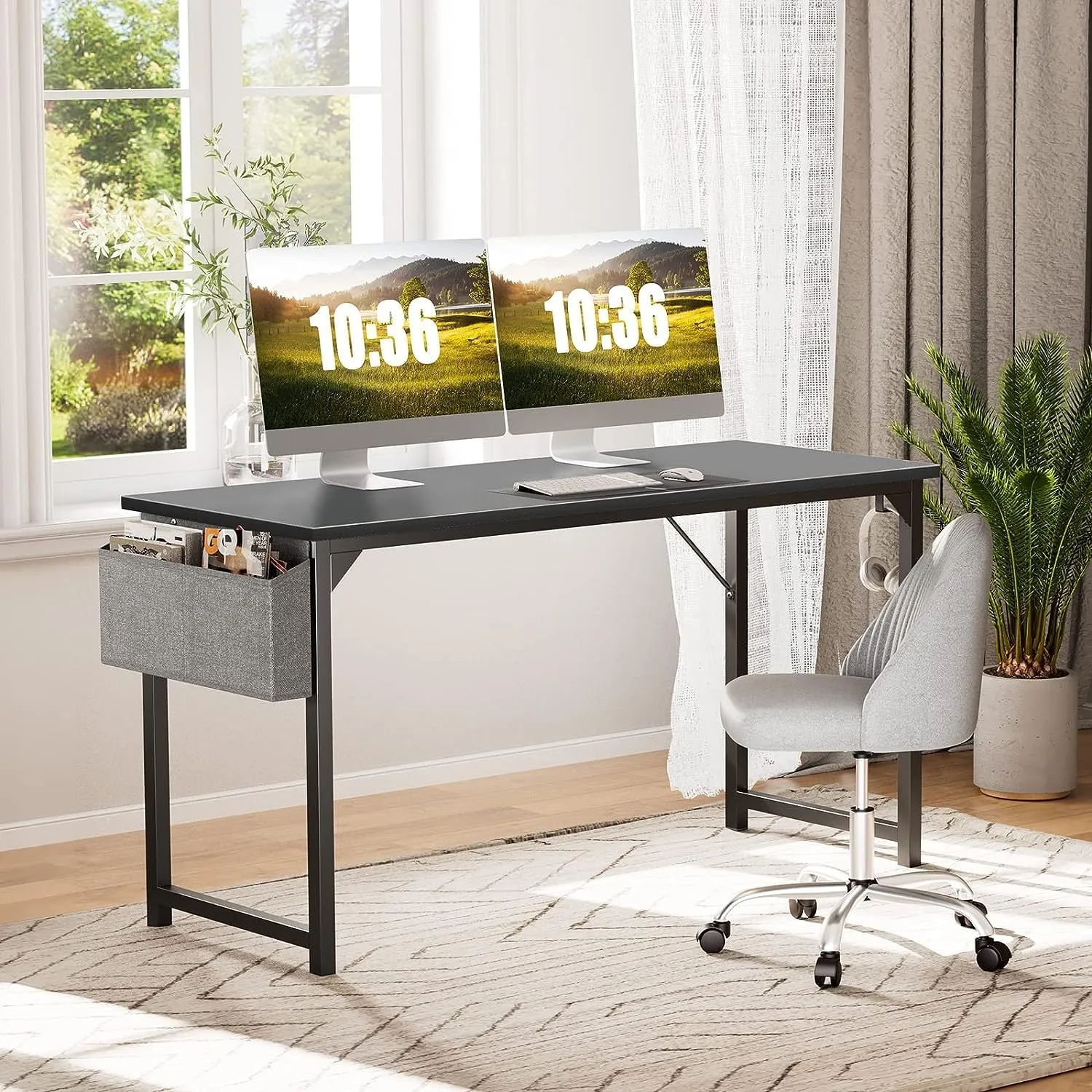 Sweetcrispy Computer Small Desk, Office 32 Inch Kids Student Study Writing Work with Storage Bag & Headphone Hooks Modern Simple Home Bedroom Table - Ink Black
