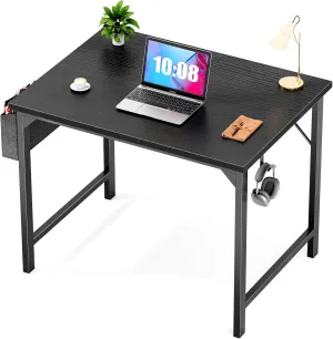 Sweetcrispy Computer Small Desk, Office 32 Inch Kids Student Study Writing Work with Storage Bag & Headphone Hooks Modern Simple Home Bedroom Table - Ink Black