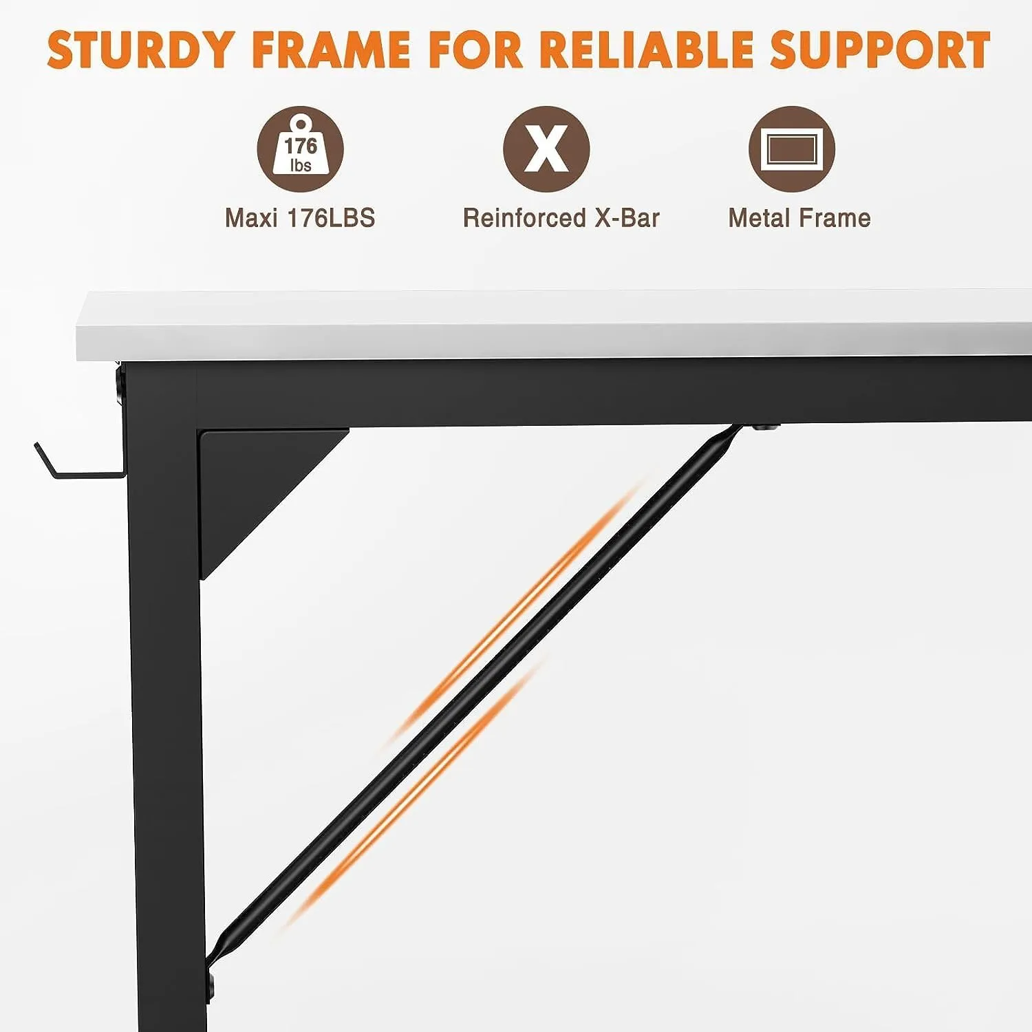 Sweetcrispy Computer Small Desk, Office 32 Inch Writing Work Study Kids Student Teacher Home Bedroom Table with Storage Bag Headphone Hooks & no Wheels - White