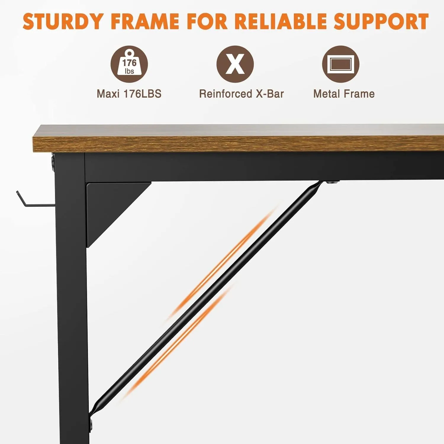 Sweetcrispy Computer Small Office Desk 32 Inch Student Kids Study Writing Work with Headphone Hooks & Storage Bag Modern Simple PC Home Bedroom Table - Rustic Brown