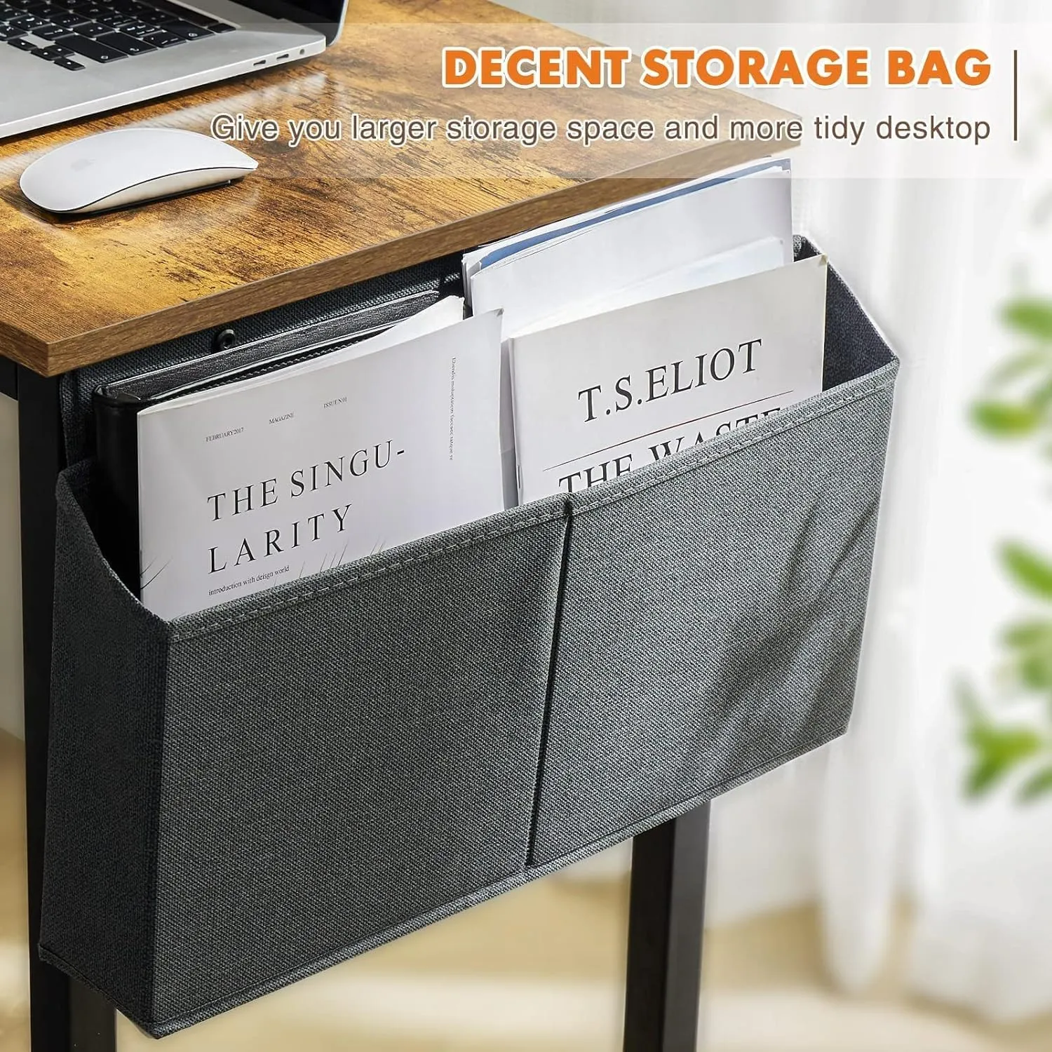 Sweetcrispy Computer Small Office Desk 32 Inch Student Kids Study Writing Work with Headphone Hooks & Storage Bag Modern Simple PC Home Bedroom Table - Rustic Brown