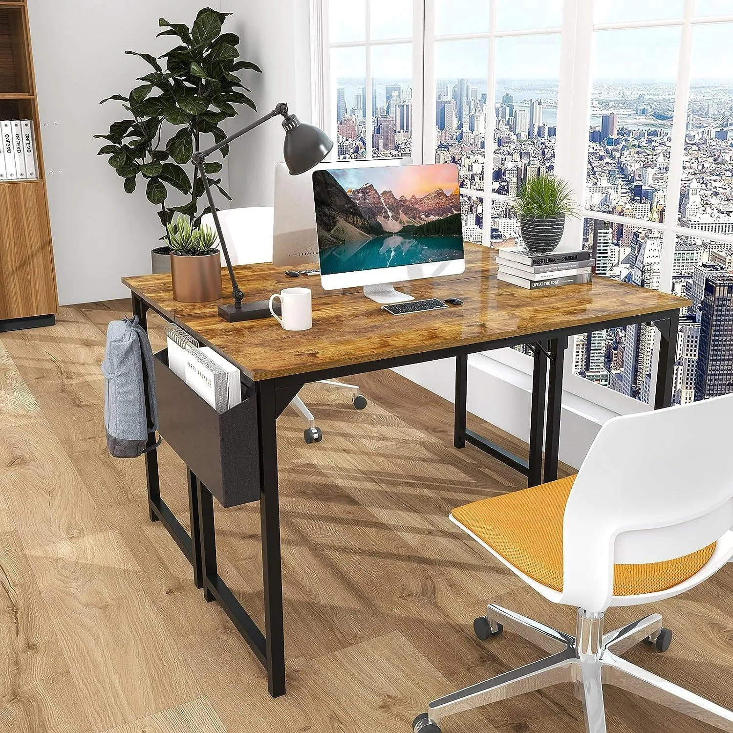 Sweetcrispy Computer Small Office Desk 32 Inch Student Kids Study Writing Work with Headphone Hooks & Storage Bag Modern Simple PC Home Bedroom Table - Rustic Brown