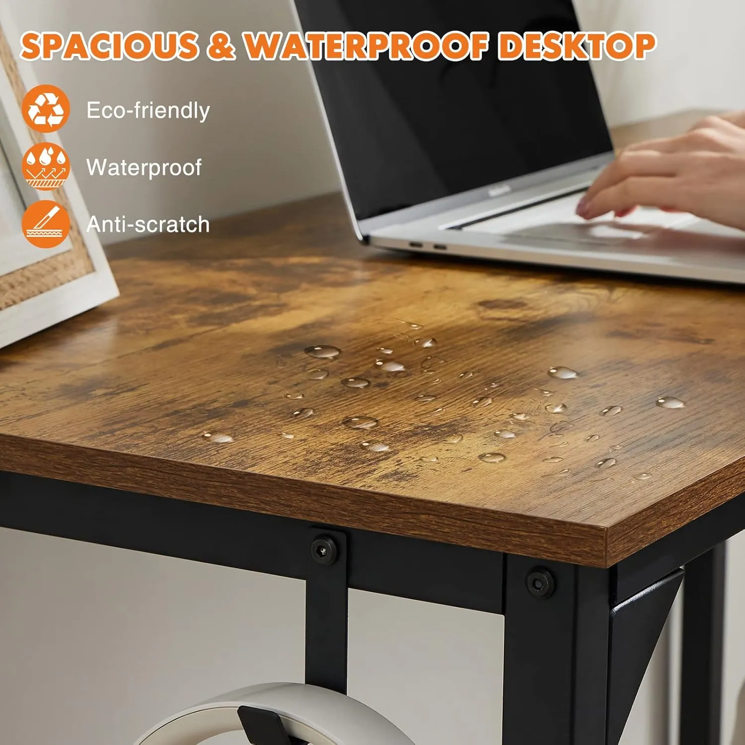 Sweetcrispy Computer Small Office Desk 40 Inch Student Kids Study Writing Work with Headphone Hooks & Storage Bag Modern Simple PC Home Bedroom Table - Brown