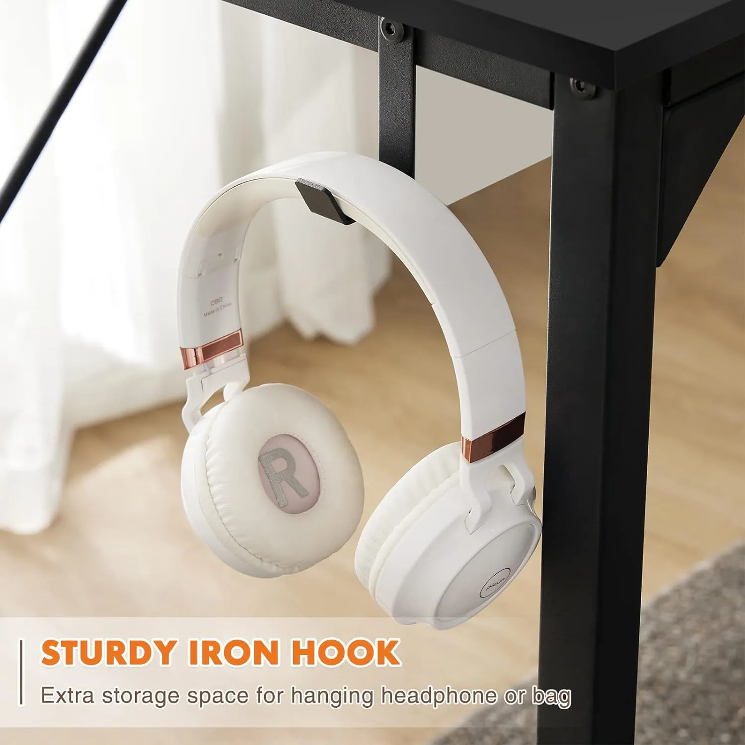 Sweetcrispy Small Computer Office Desk 32 Inch Kids Student Study Writing Work with Storage Bag & Headphone Hooks Modern Simple Home Bedroom PC Table - Black