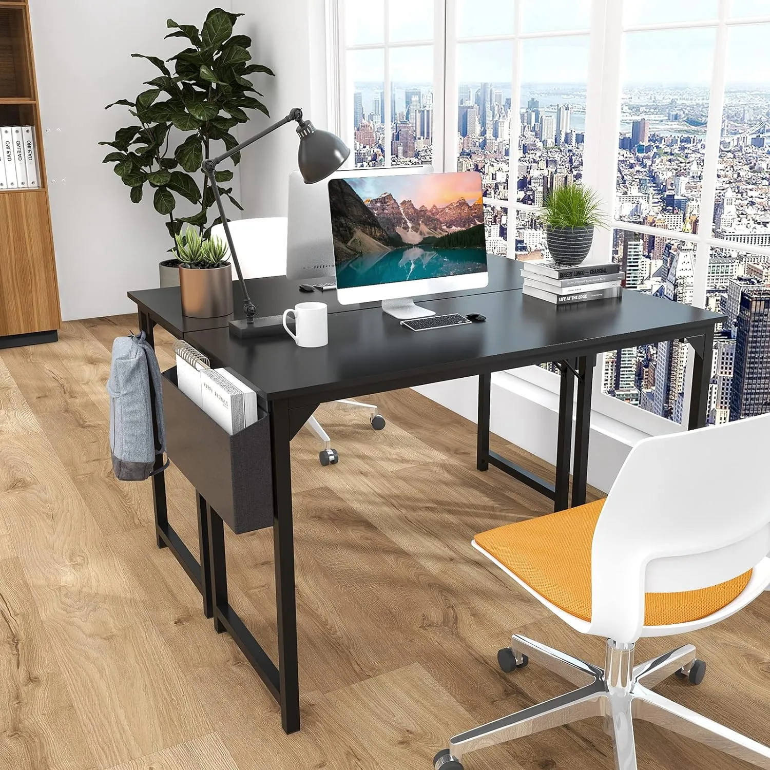 Sweetcrispy Small Computer Office Desk 32 Inch Kids Student Study Writing Work with Storage Bag & Headphone Hooks Modern Simple Home Bedroom PC Table - Black