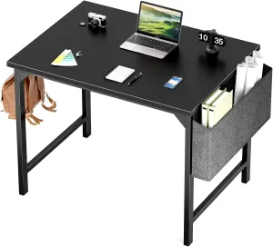 Sweetcrispy Small Computer Office Desk 32 Inch Kids Student Study Writing Work with Storage Bag & Headphone Hooks Modern Simple Home Bedroom PC Table - Black