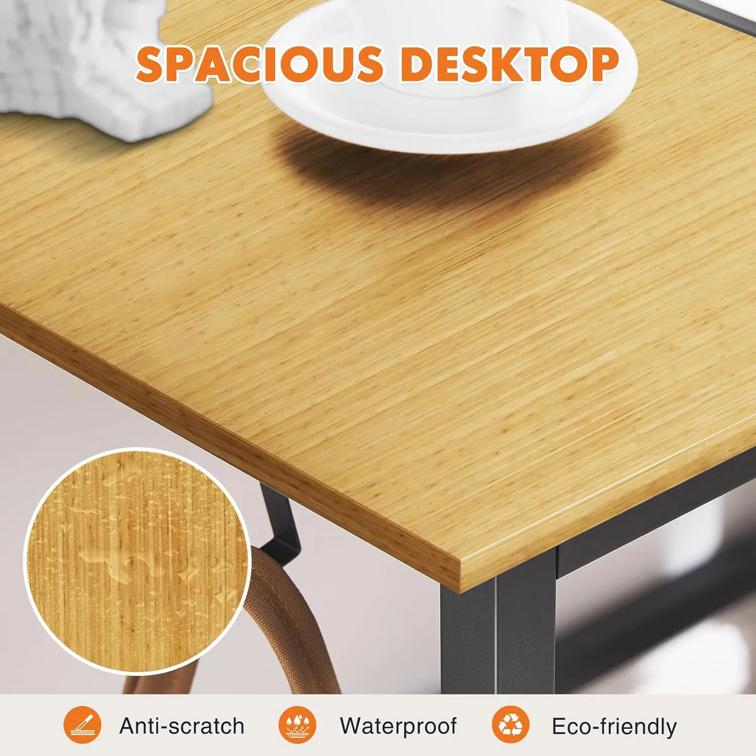 Sweetcrispy Small Computer Office Desk 32 Inch Kids Student Study Writing Work with Storage Bag & Headphone Hooks Modern Simple Home Bedroom PC Table, Nature