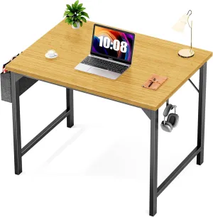 Sweetcrispy Small Computer Office Desk 32 Inch Kids Student Study Writing Work with Storage Bag & Headphone Hooks Modern Simple Home Bedroom PC Table, Nature
