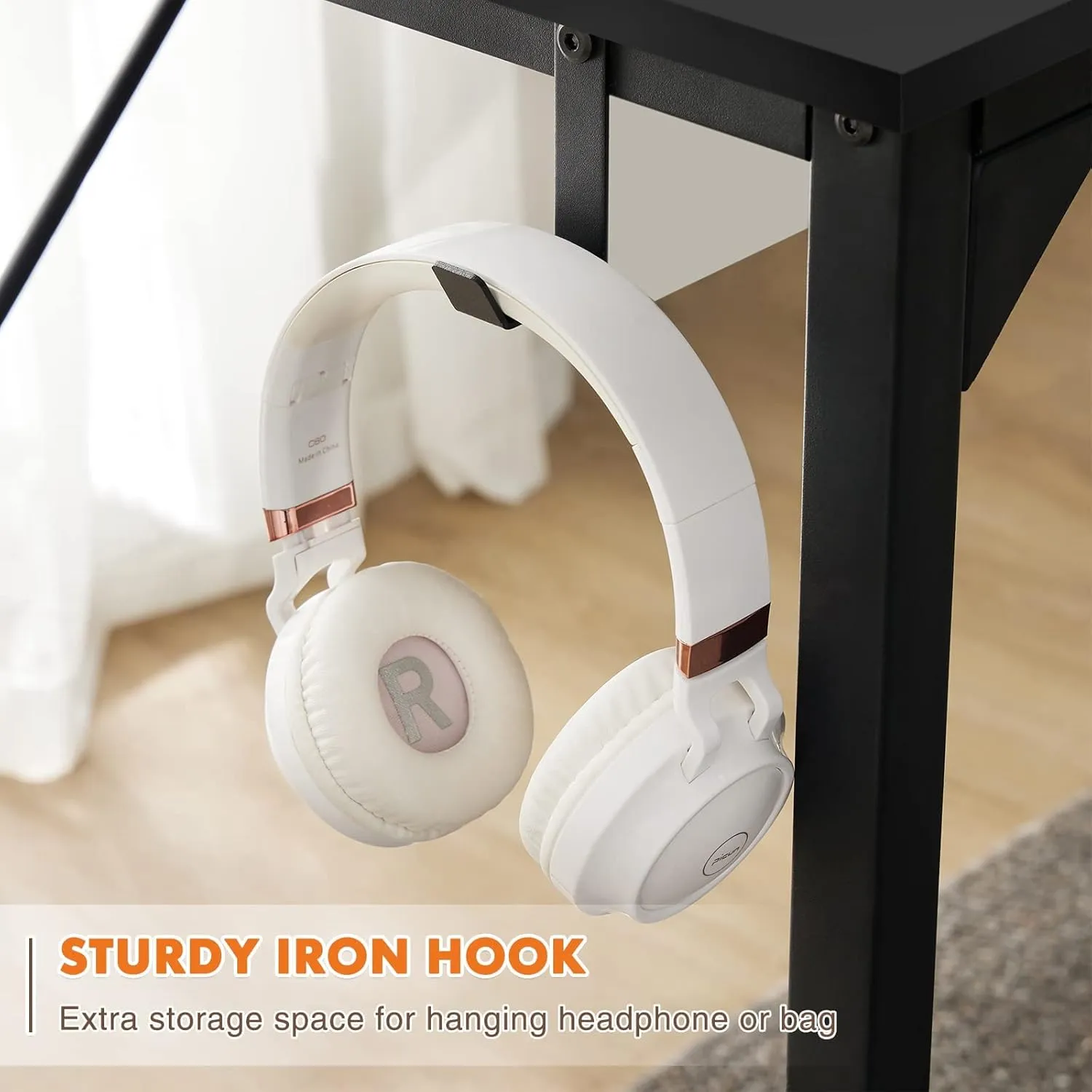 Sweetcrispy Small Computer Office Desk 32 Inch Kids Student Study Writing Work with Storage Bag & Headphone Hooks Modern Simple Home Bedroom PC Table