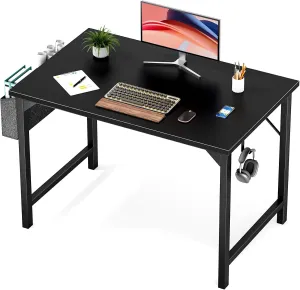 Sweetcrispy Small Computer Office Desk 40 Inch Kids Student Study Writing Work with Storage Bag & Headphone Hooks Modern Simple Home Bedroom PC Table - Black