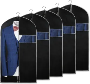 Syeeiex 40" Suit Bag, Set of 5 Garment Bags for Hanging Clothes, Suit Bags for Closet Storage, Garment Bags for Storage Suits,T-shirts, Jackets and Coats(Black & Grey)