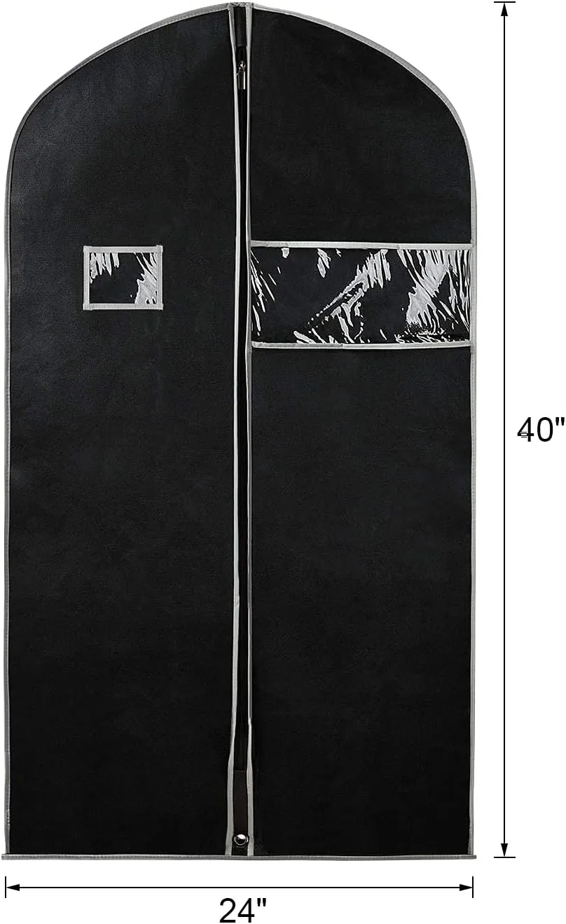Syeeiex 40" Suit Bag, Set of 5 Garment Bags for Hanging Clothes, Suit Bags for Closet Storage, Garment Bags for Storage Suits,T-shirts, Jackets and Coats(Black & Grey)
