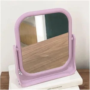Tabletop Mirror Mirror Desktop Makeup Mirror Female Student Dormitory Desktop can Stand Lovely Portable Vanity Mirror Small Square Household Double-sided Mirror Standing Vanity Mirror(Purple)