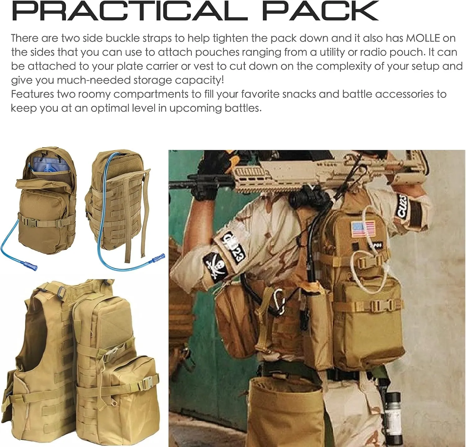 Tactical Hydration Pack Molle Hydration Carrier Military Hydration Pouch 3L Water Bladder Holder for Tactical Backpack Plate Carrier(Bladder Not Included)