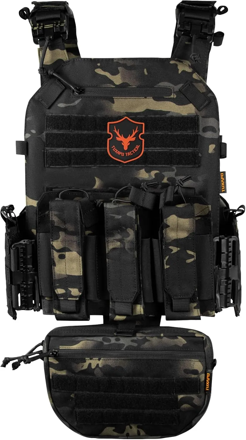 Tactical Molle Vest for Big Men with Quick Release Front Pouch Set Heavy-Duty Detachable and Reassembleable Gear