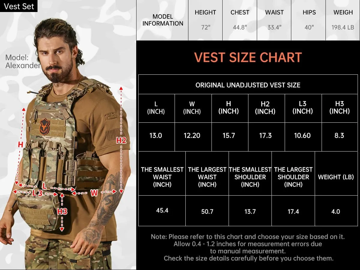Tactical Molle Vest for Big Men with Quick Release Front Pouch Set Heavy-Duty Detachable and Reassembleable Gear