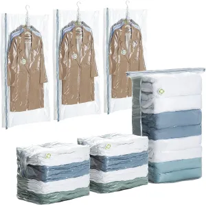 TAILI 6 Pack Vacuum Storage Bags, Combo Vacuum Seal Bags for Clothing (3 Long Hanging 3 Jumbo Cube), Space Saver for Clothes, Beddings, Blanket, Closet Organization and Storage, Cream
