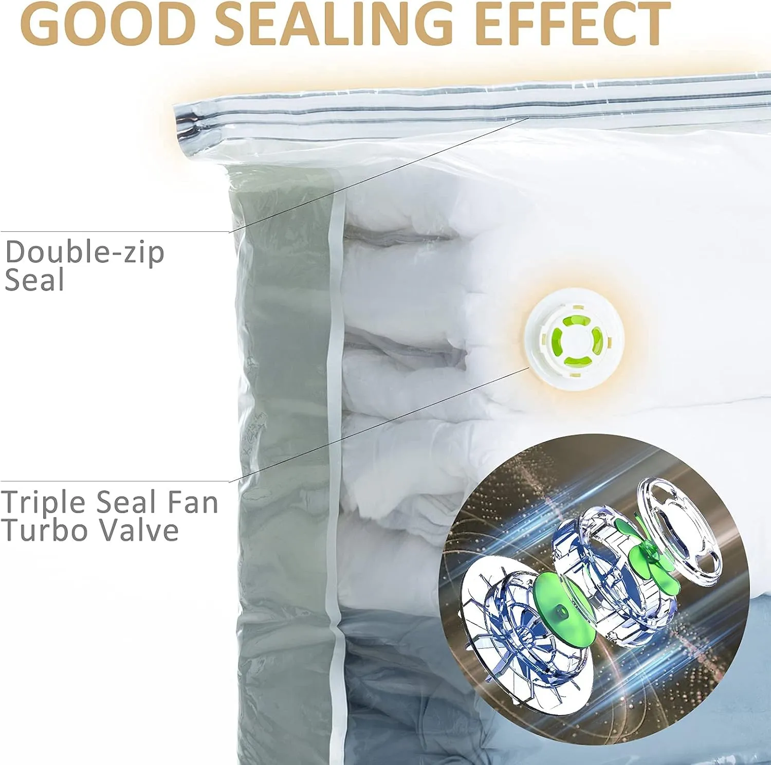 TAILI 6 Pack Vacuum Storage Bags, Combo Vacuum Seal Bags for Clothing (3 Long Hanging 3 Jumbo Cube), Space Saver for Clothes, Beddings, Blanket, Closet Organization and Storage, Cream