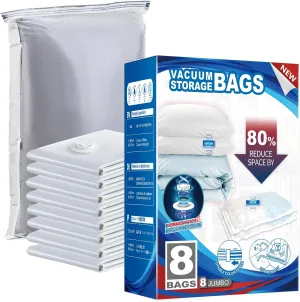 TAILI 8 Pack Vacuum Storage Bags, Jumbo Vacuum Seal Bags for Clothing (40x31 Inch), Large Space Saver for Clothes, Pillows, Bedding, Sweater, Closet Organization