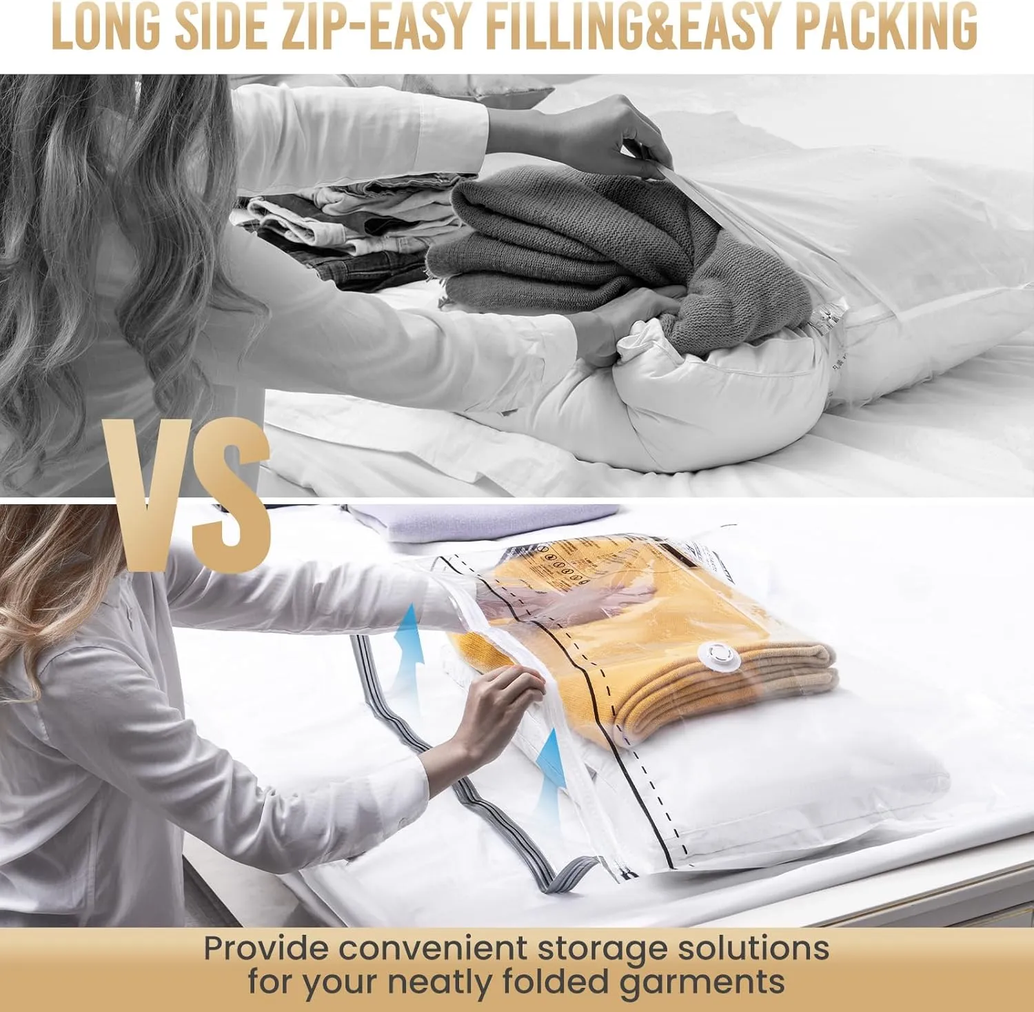 TAILI LONG SIDE ZIP 8 Pack Jumbo Vacuum Storage Bags, Space Saver for Bedding, Towels, Blankets, Pillows, Clothes, Vacuum Seal Bags for Clothing Ideal Under Bed Storage Solution, 40x28 inch