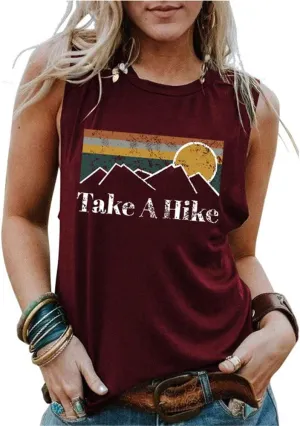 Take A Hike Tank Top Women Camping Hiking Mountain Graphic Vintage Shirt Casual Sleeveless Outdoor Vest Top