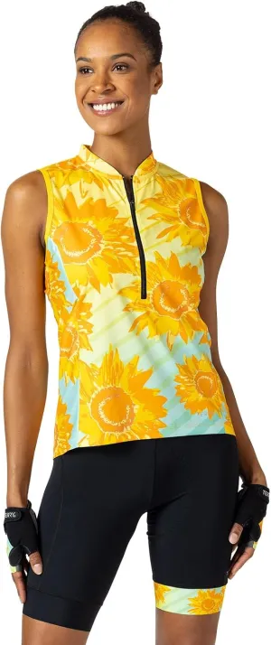Terry Breakaway Mesh Sleeveless Cycling Jersey Women UPF 50  10 Inch Front Zip Relaxed Fit Tank Reg. & Plus Sizes