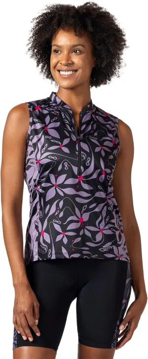 Terry Breakaway Mesh Sleeveless Cycling Jersey Women UPF 50  10 Inch Front Zip Relaxed Fit Tank Reg. & Plus Sizes