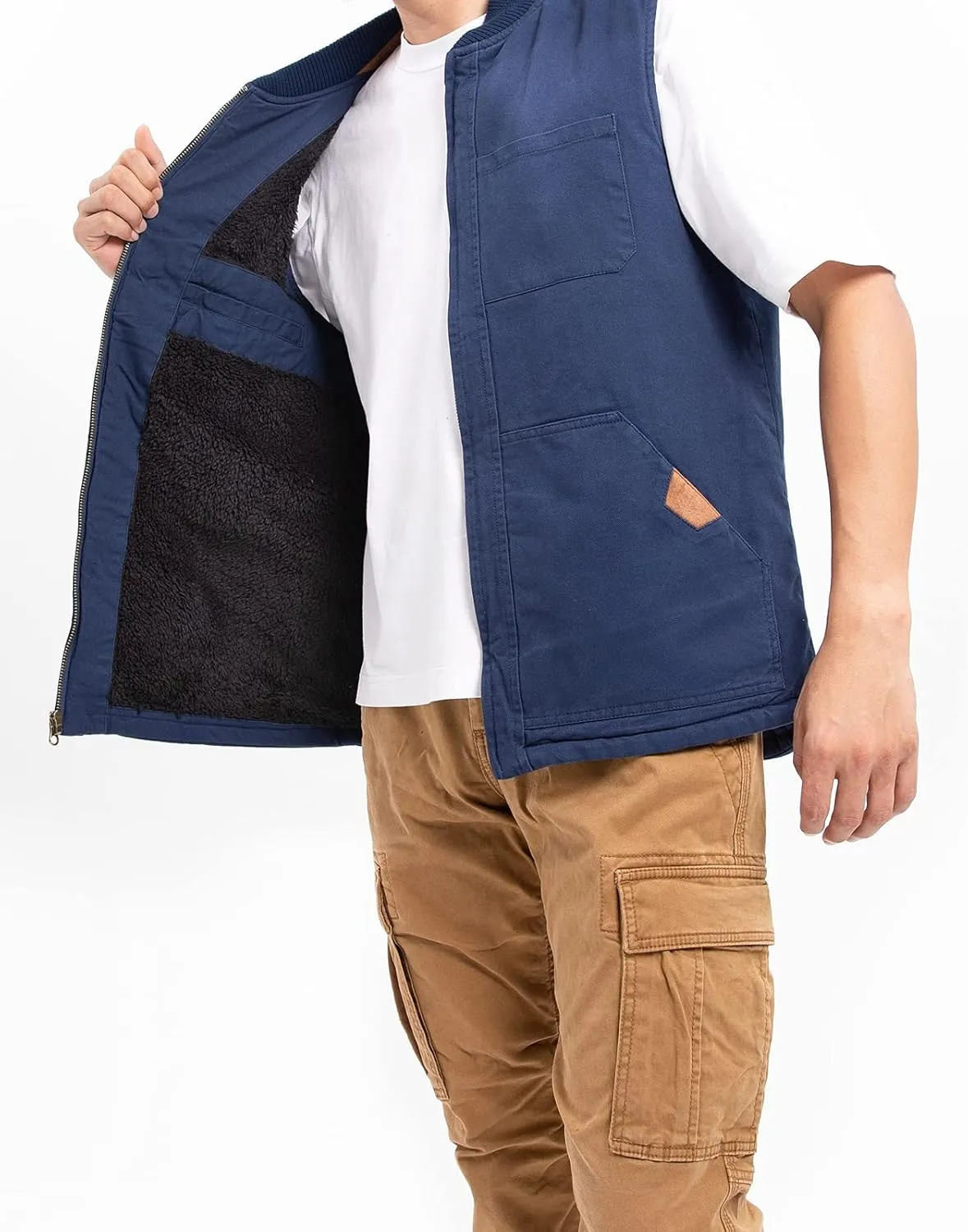ThCreasa Mens Sherpa Fleece Lined Vest Sleeveless Zip Up Winter Outdoor Travel Fishing Vest Jacket