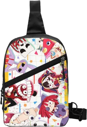 The Amazing Funny Digital Comedy Circus Chest Bag Crossbody Handbag Sling Backpack Adjustable Shoulder Bag Hiking Daypack Portable Outdoor Rucksack Foldable Multipurpose Daypack for Shopping