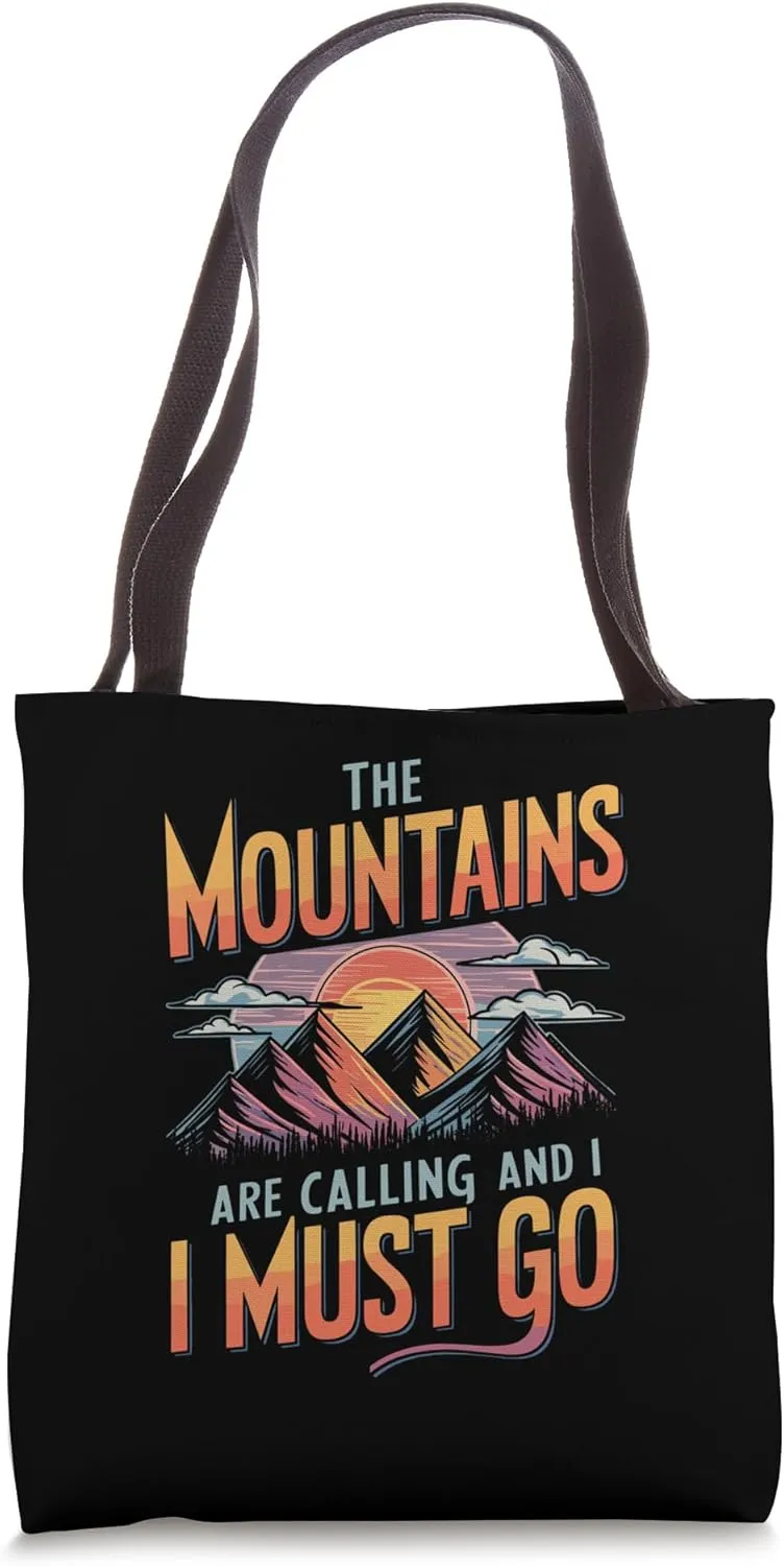 The Mountains Are Calling Retro Hiking Design Tote Bag
