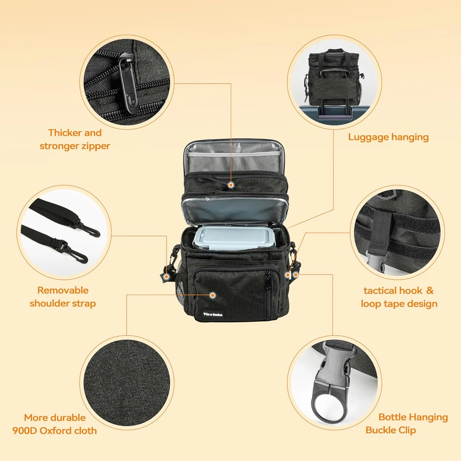 Tirrinia Expandable Insulated Lunch Bag - Double Deck Leakproof Lunch Box for Men Women - Large Reusable Cooler Tote for Picnic, Travel, Office
