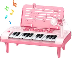 Toddler Piano Toys Gifts for Girl Age 1 2 3-5, Pink Baby Piano Music Toy, Kids Piano with 24 Keys, Microphone and Music Sheet Stand, Ideal Xmas Birthday Gifts for Girls 1 2 3 4 5 Years Old