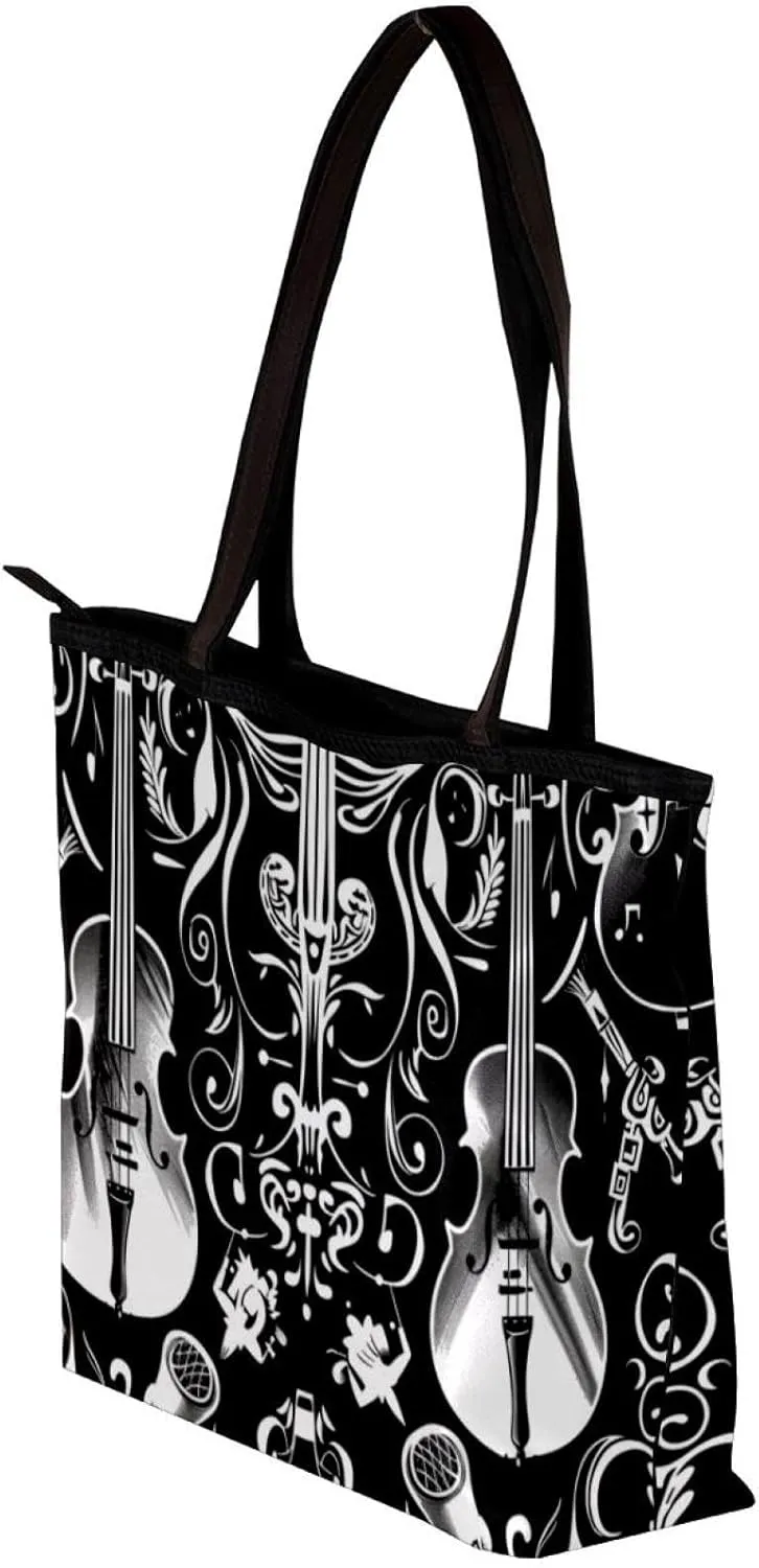 Tote Bag, Large Tote Bag, Women's Tote Handbags, Guitar Saxophone Violin Vintage Musical Instrument, Tote Bag for Work
