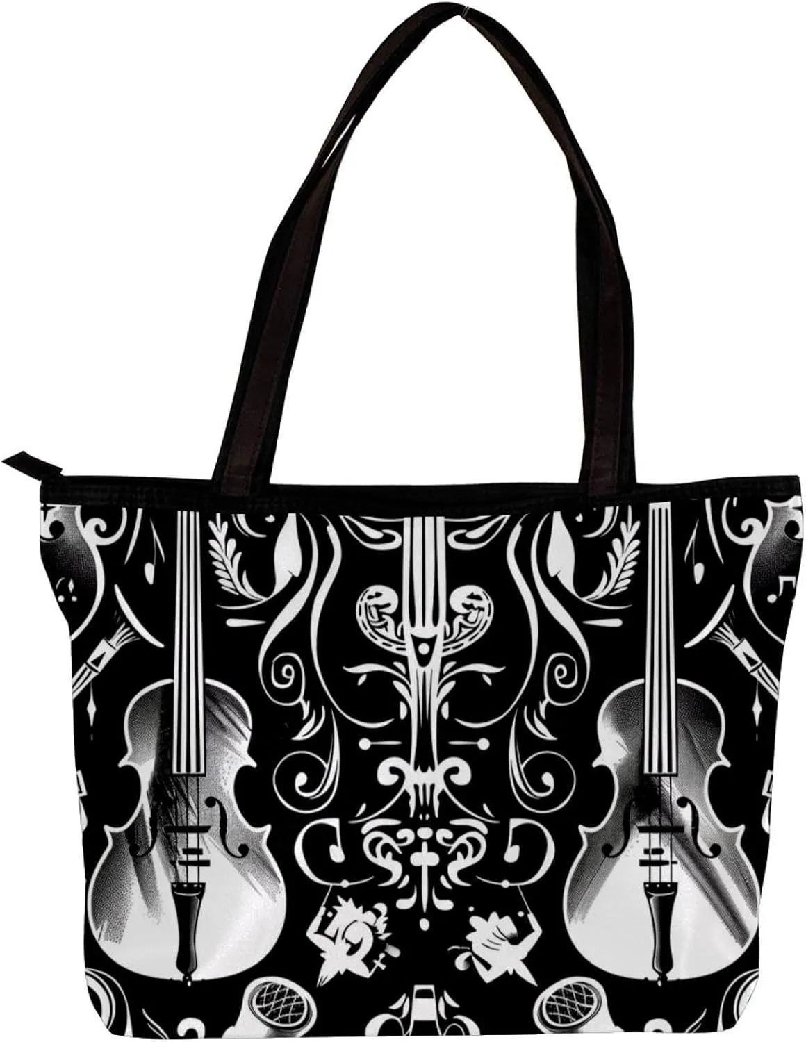 Tote Bag, Large Tote Bag, Women's Tote Handbags, Guitar Saxophone Violin Vintage Musical Instrument, Tote Bag for Work