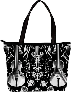 Tote Bag, Large Tote Bag, Women's Tote Handbags, Guitar Saxophone Violin Vintage Musical Instrument, Tote Bag for Work