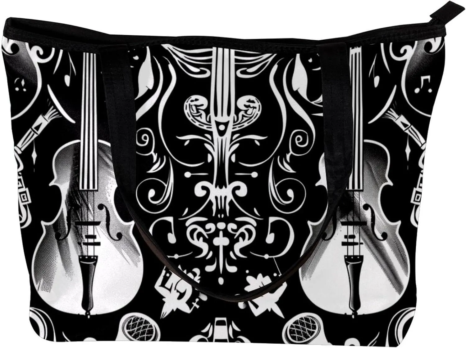 Tote Bag, Large Tote Bag, Women's Tote Handbags, Guitar Saxophone Violin Vintage Musical Instrument, Tote Bag for Work