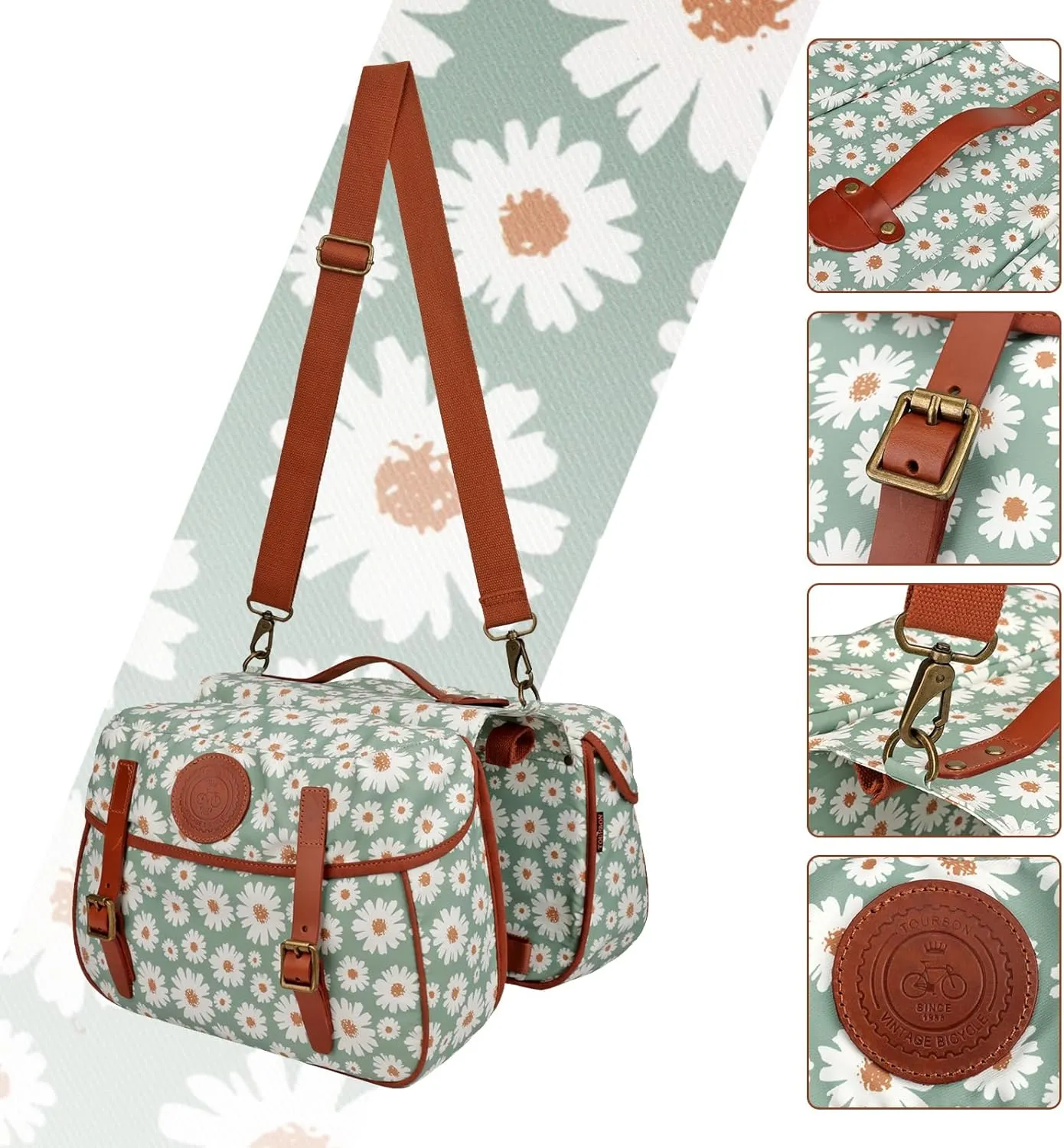 TOURBON Waterproof Canvas Bicycle Bike Rear Seat Carrier Bag Cycling Double Pannier Bag Pack