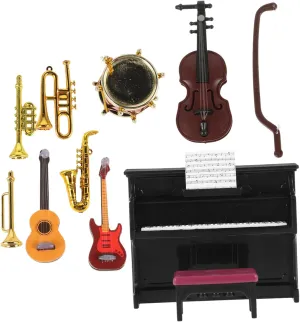 Toyvian 5sets Miniature Musical Instrument Model for Dollhouse Decoration of Realistic Piano Violin and Drum Accessories Miniature Props for Crafting and Landscaping