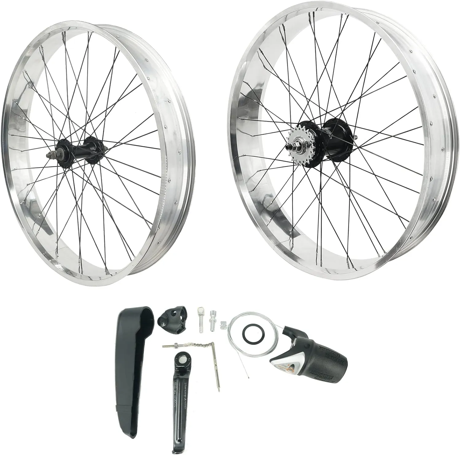 Tracer WH-2640RK3i-PLS-B Cruiser Bicycle Wheel Set 26" x4.0 Polished High Strength Aluminum Fat Rims with Sturmey Archer Inter-3 Speed Disc Brake Hub   Shifter Installation kit TSS33 SX-Rk3