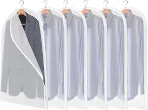 Translucent Garment Bags for Hanging Clothes 6 Pack 40” Dress Bags Clothing Bags Suit Bags Plastic Clothes Storage Bag Waterproof Suit Cover Bags with Zipper for Coats, Jackets, Shirts