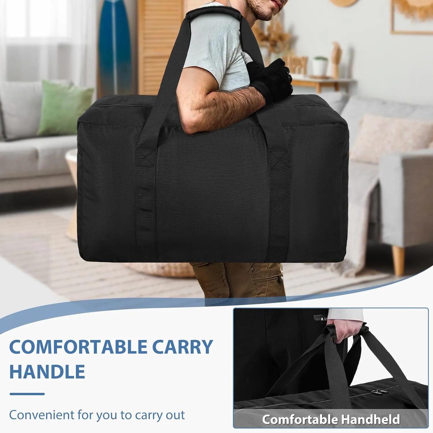 Travel Duffle Bag, 70L Gear Bag for Men and Women, Storage Bag Ideal for Overnight Camping and Weekend Getaways, Black