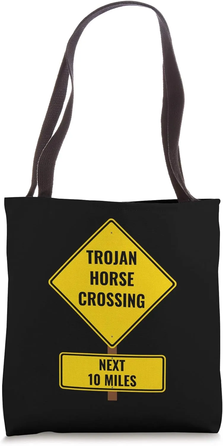 Trojan Horse Crossing Tech Humor Bug Computer Virus Tote Bag