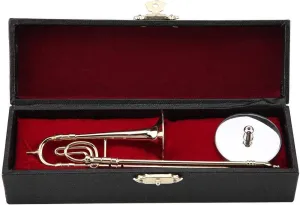 Trombon Miniatura Trombone Ornament Miniature Musical Instrument Trombone Model With Supoort And Case For Dollhouse Music Room Decoration