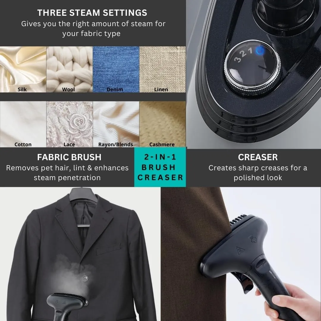 True & Tidy Heavy Duty Commercial Full Size Standing Garment Steamer for Clothes with Extra Large 2.9L (98 oz) Water Tank for 90  mins of Steam Time, 1800 watts of Powerful Steam, 3 Settings, Gray
