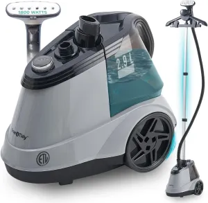 True & Tidy Heavy Duty Commercial Full Size Standing Garment Steamer for Clothes with Extra Large 2.9L (98 oz) Water Tank for 90  mins of Steam Time, 1800 watts of Powerful Steam, 3 Settings, Gray