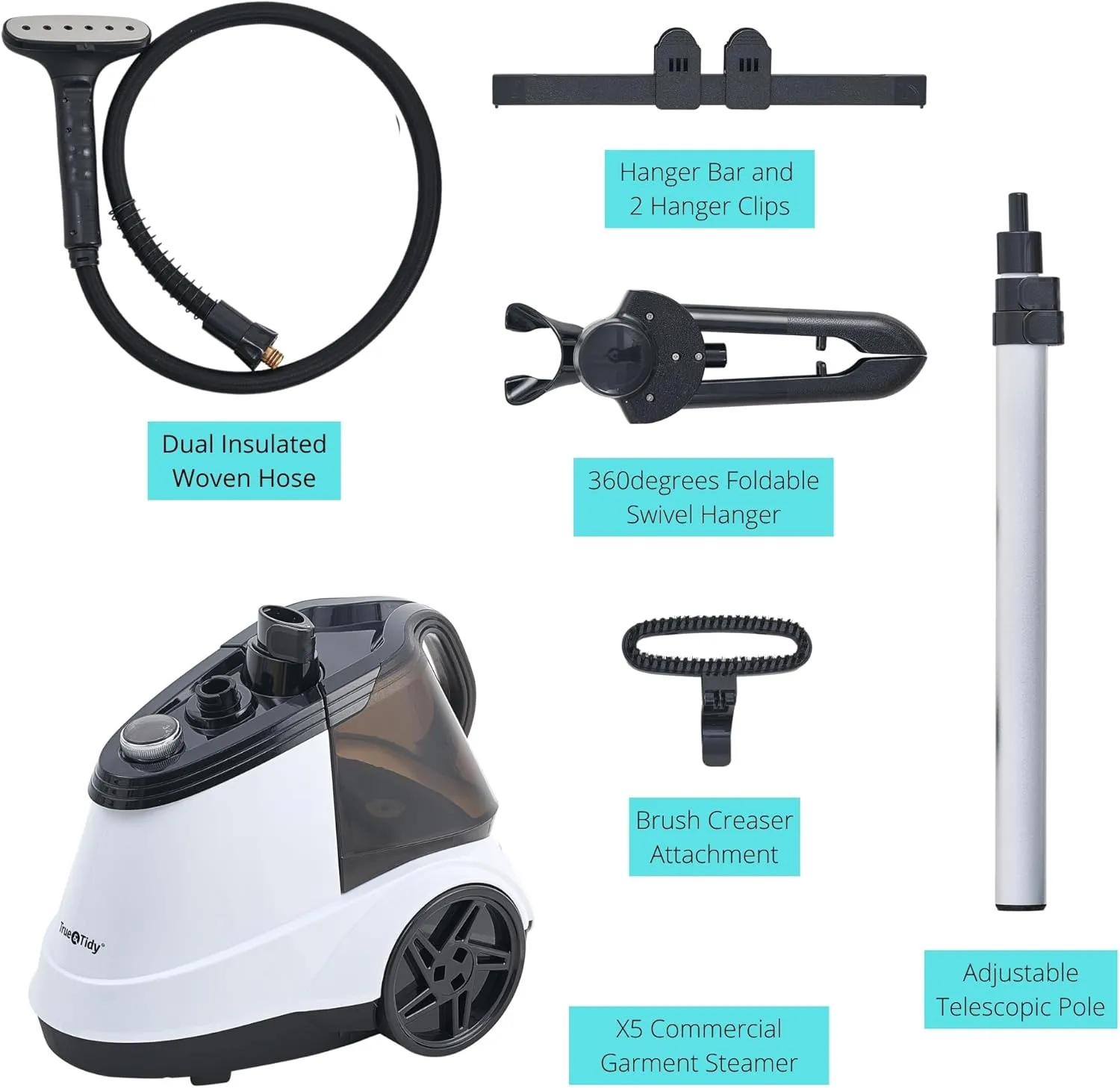 True & Tidy® Pro Commercial Garment Steamer with Extra Large 2.9L (98 oz) water tank, Heavy Duty with 3 Steam Settings, Aluminum Steam Plate, up to 90 mins