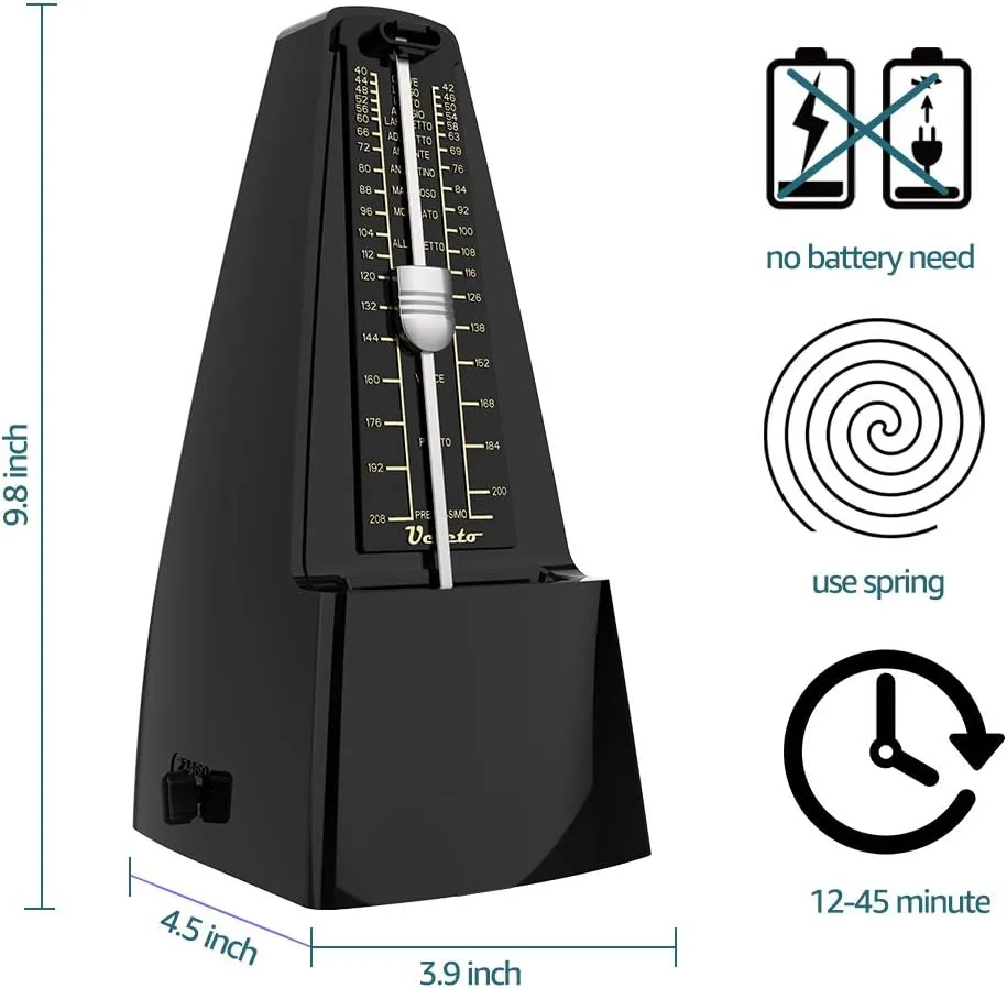 Ueteto Mechanical Metronome Black/Loud Sound Piano Drum Violin Guitar