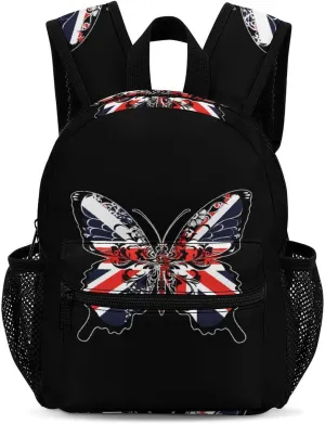 UK Flag Butterfly Britain 13 Inch Backpack Waterproof Lightweight Travel Backpack Purse Hiking Daypack