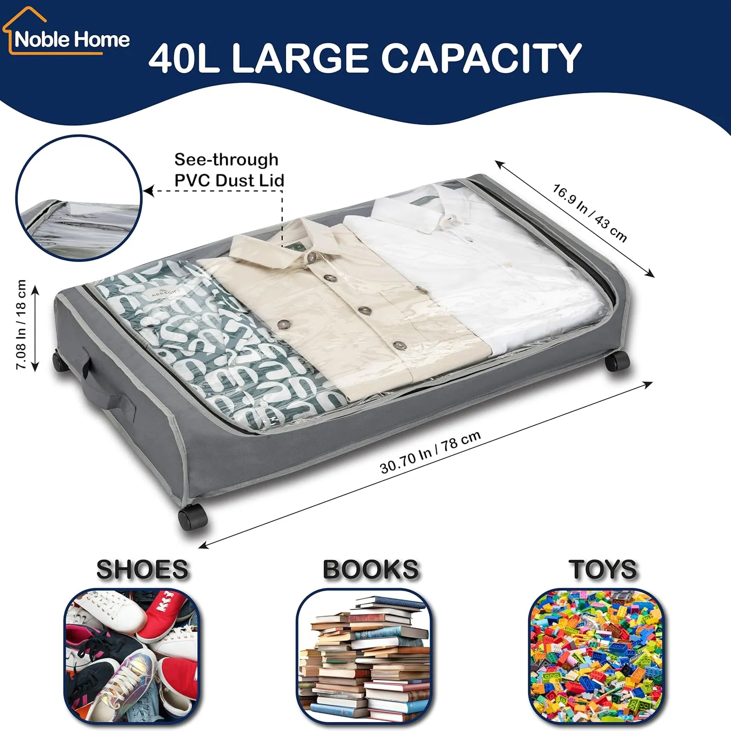 Under Bed Storage Drawer & Shoe Organizer with Wheels, Bins with Lids, Bedroom Storage (GRAY)